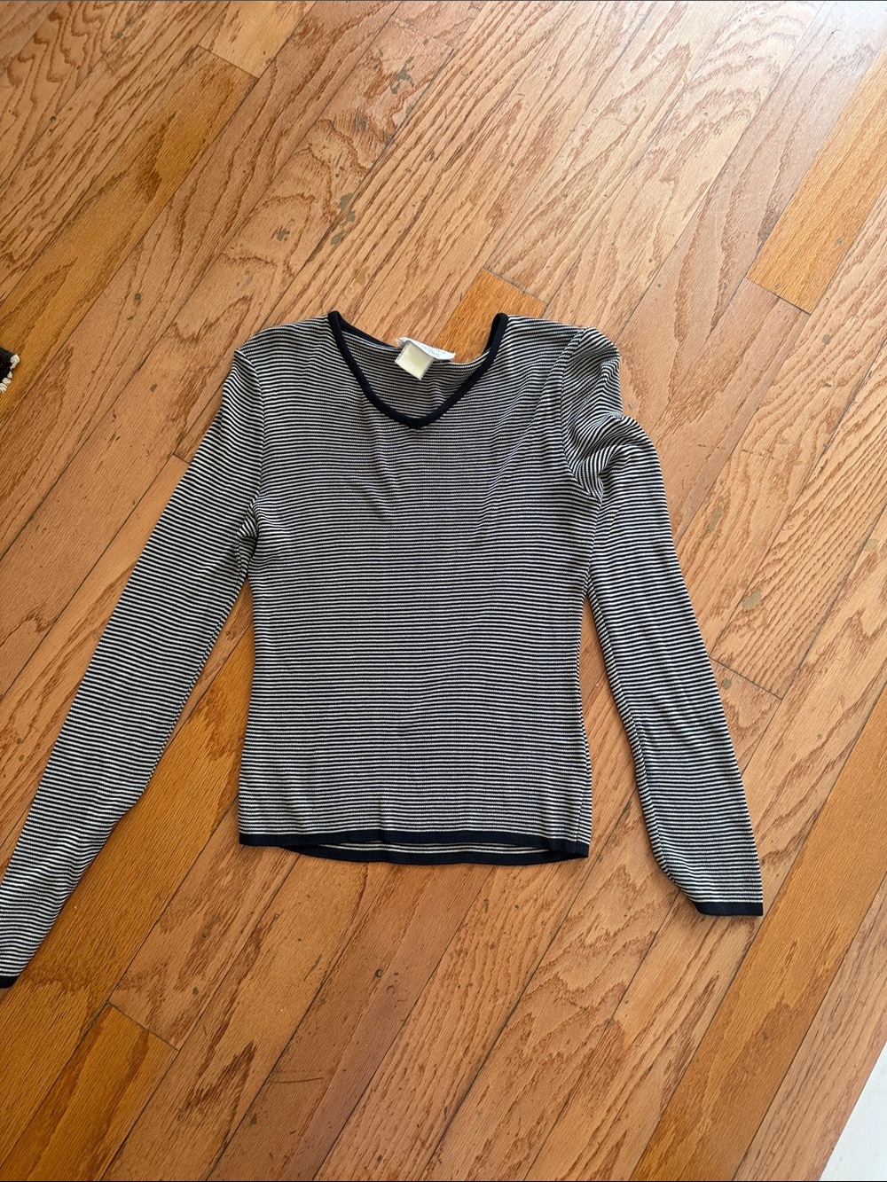 MaxMara Black and White Striped Long-Sleeve V-Neck Top
